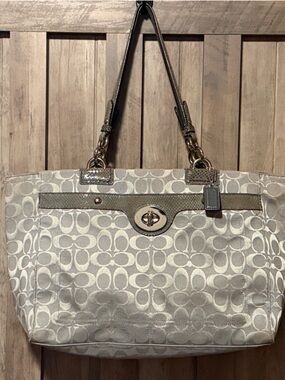 Coach Signature Penelope Optic in Gray/Silver Snake Embossed Trim Shoulder Bag